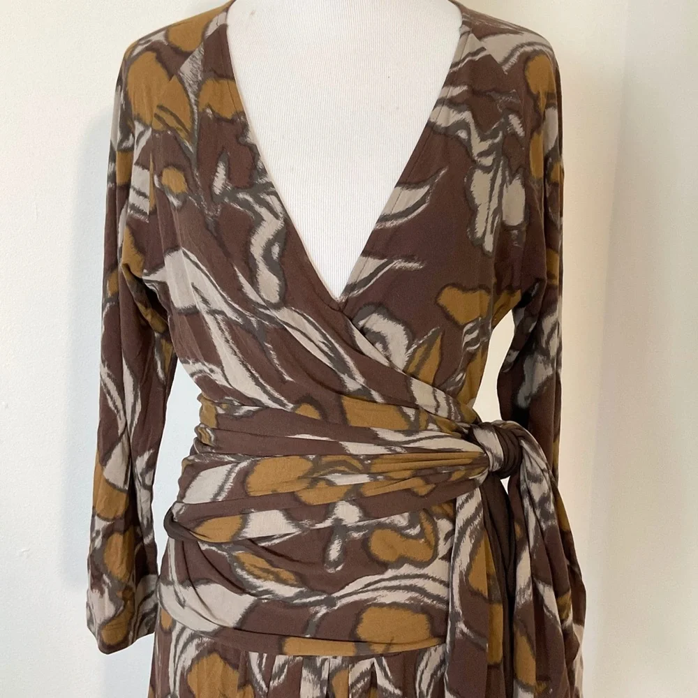 ETRO Midi Wrap Dress | Printed | Brown | Italy | 48 | Large | 12 - Picture 4 of 14